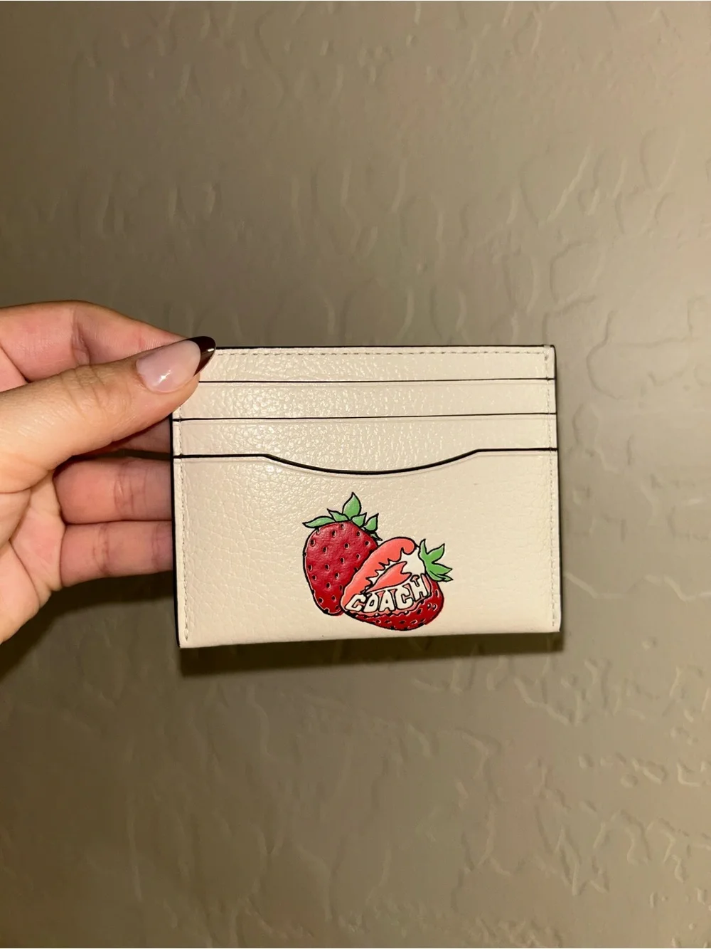 Coach Cream Card Case with Strawberry print